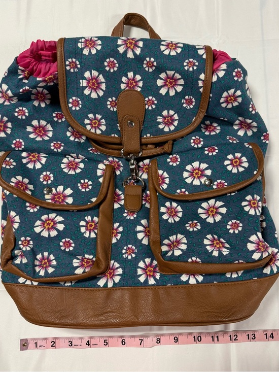 Indie Floral Canvas Backpack Faux Leather Trim Cottagecore Bag main image 10